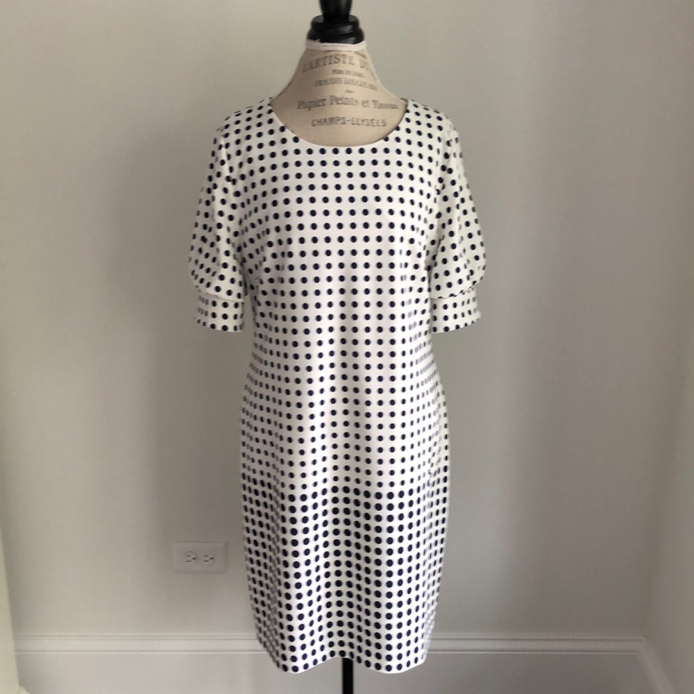 NWOT Karl Lagerfeld Paris White/Navy Polka Dot Dress